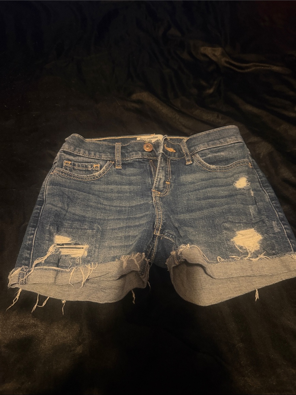 abercrombie kids Distressed Cuffed Denim Shorts - Blue Wash